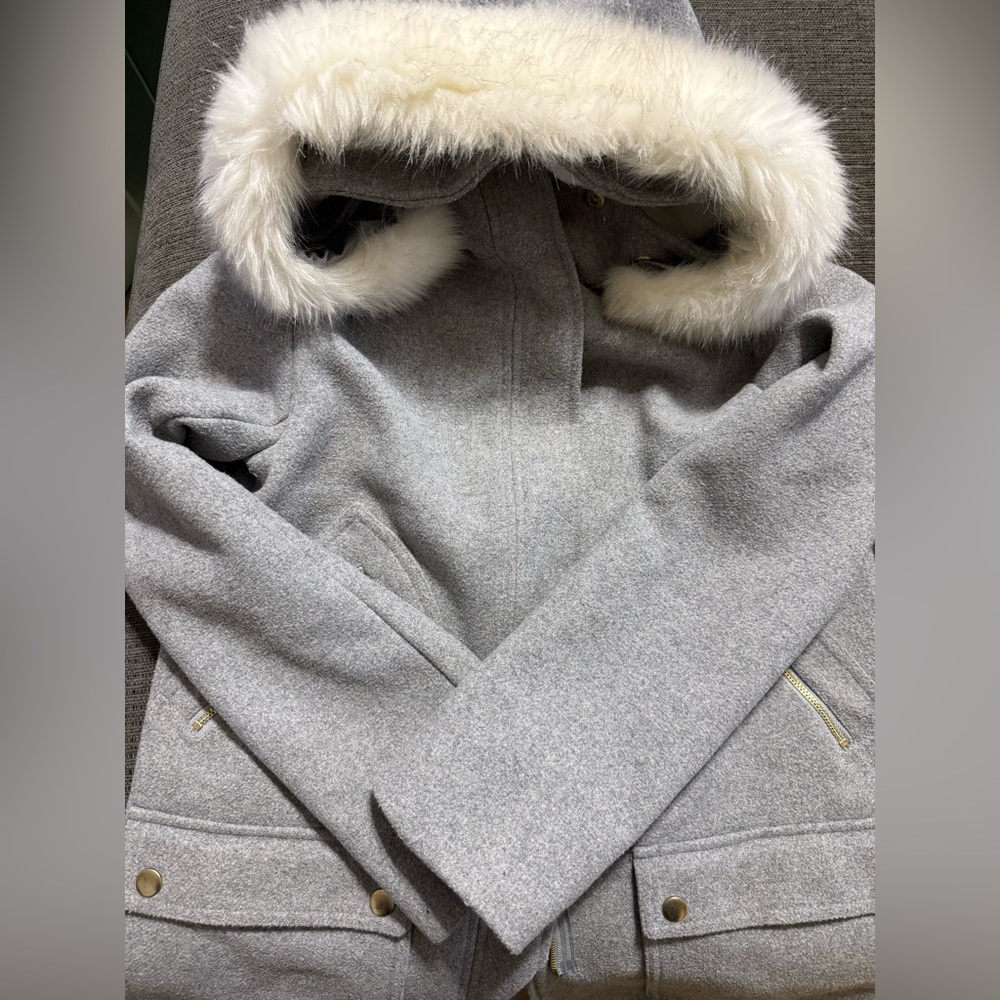 Copper Key Light Gray Puffer Jacket with Faux Fur Hood